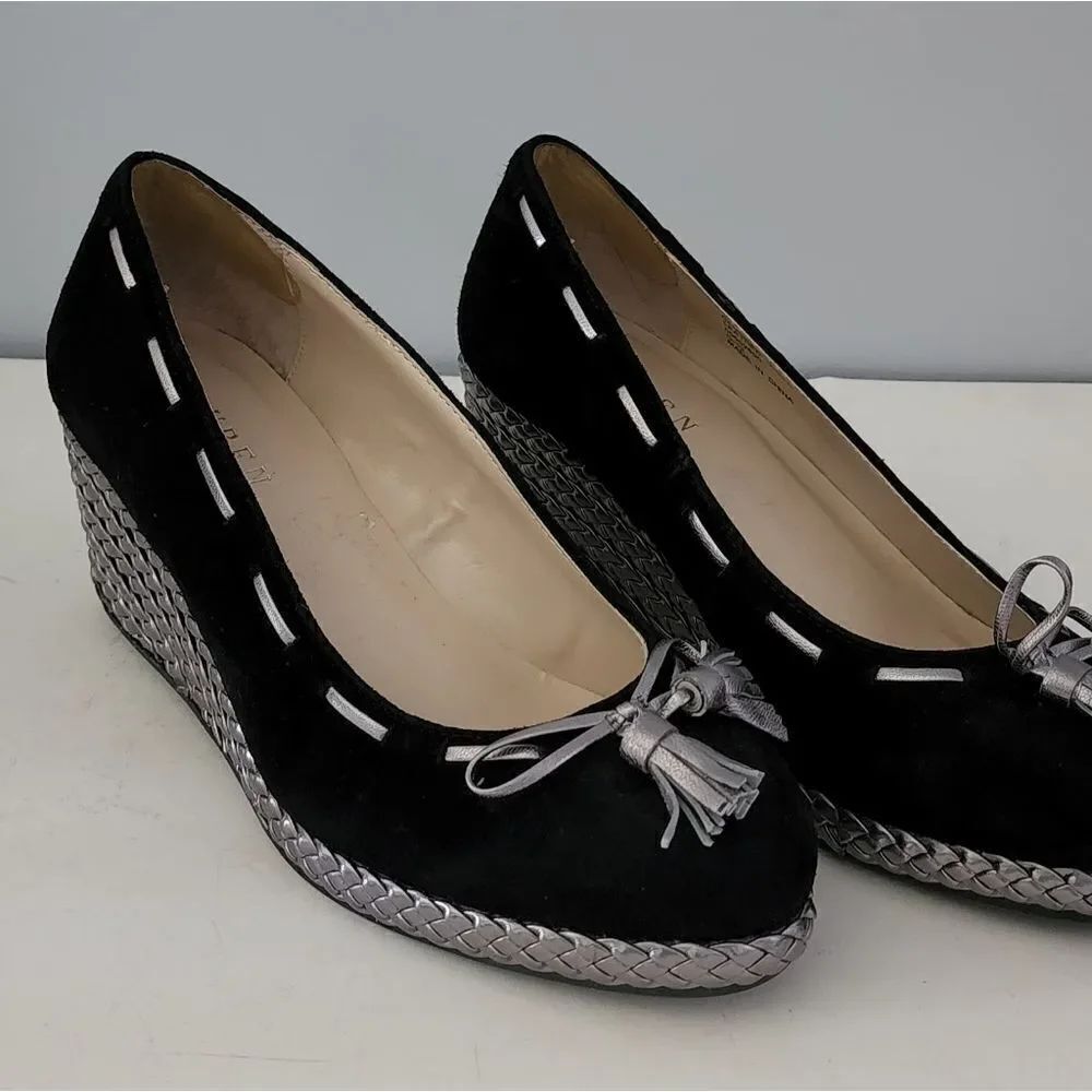 Lauren Ralph Lauren wedge espadrille heels silver and black Cambree 7.5